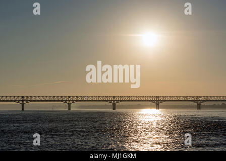 Pakokku Bridge across the Irrawaddy River, Myanmar (Burma) Stock Photo