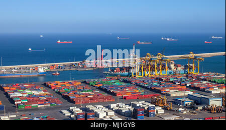 BARCELONA, SPAIN - MAY 21, 2016: Shipping industry in the the Port of Barcelona. Stock Photo