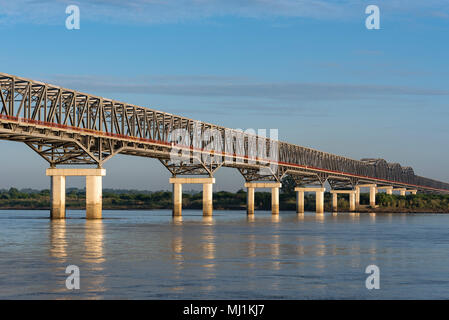 Pakokku Bridge across the Irrawaddy River, Myanmar (Burma) Stock Photo