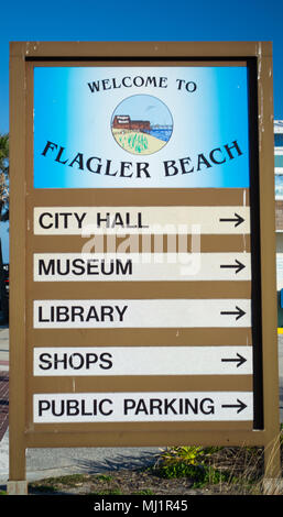 Welcome to Flagler beach sign, Florida USA Stock Photo
