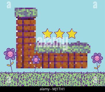 Pixelated videogame scenery Stock Vector