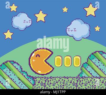 Pixelated videogame scenery Stock Vector
