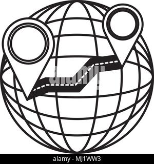 sphere planet with road and pins pointer vector illustration design Stock Vector