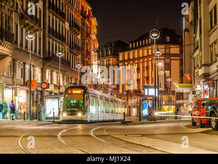 Modern tram on at Strasbourg city center. France, Alsace Stock Photo