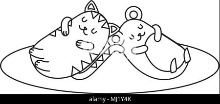 cute hamster and cat sleeping kawaii character vector illustration design Stock Vector