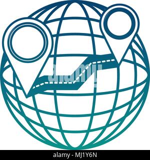 sphere planet with road and pins pointer vector illustration design Stock Vector
