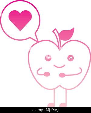 couple apples fruits with speech bubble kawaii character vector illustration design Stock Vector