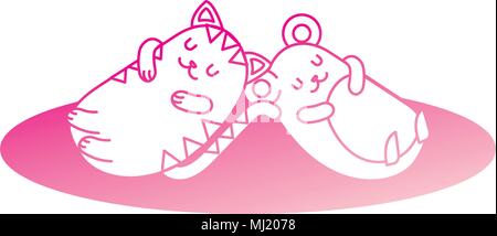 cute hamster and cat sleeping kawaii character vector illustration design Stock Vector