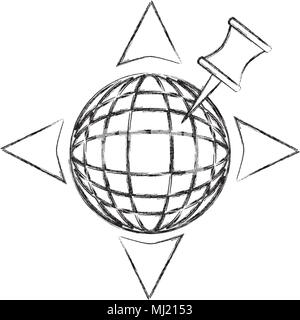 gps navigation global world directions arrows pin vector illustration sketch Stock Vector