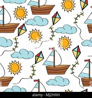 Doodle cartoon seamless pattern summer holiday concept, vector format Stock Vector