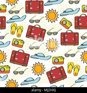 Doodle cartoon seamless pattern summer holiday concept, vector format Stock Vector