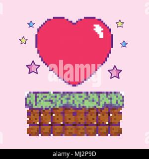 Pixelated videogame heart item Stock Vector
