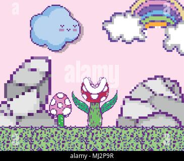 Pixelated videogame scenery Stock Vector