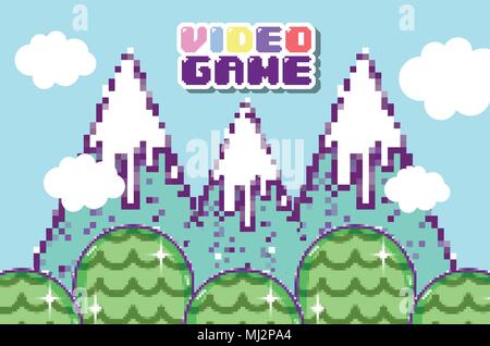 Pixelated videogame scenery Stock Vector