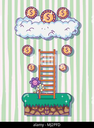Pixelated retro videogame scenery Stock Vector