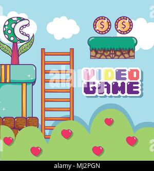 Pixelated retro videogame scenery Stock Vector