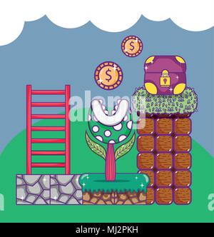 Pixelated retro videogame scenery Stock Vector