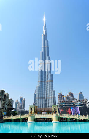 DUBAI, UNITED ARAB EMIRATES - Oct 7, 2016: Downtown Dubai with the Burj Khalifa tower. This skyscraper is the tallest man-made structure in the world, Stock Photo