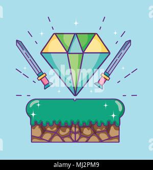 Pixelated retro videogame scenery Stock Vector
