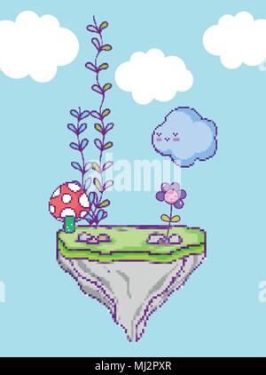 Pixelated videogame scenery Stock Vector