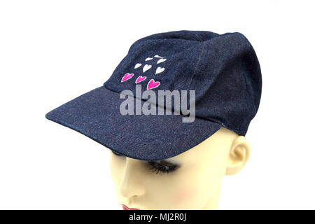 Denim Baseball Cap with Hearts Stock Photo