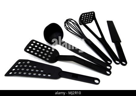 Set of Black Plastic Kitchen Utensils Stock Photo