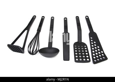 Set of Black Plastic Kitchen Utensils Stock Photo