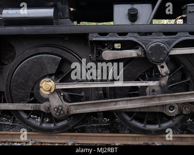 Wheels of a steam train, The Dalesman, 48151, Carnforth to Carlisle West Coast line Stock Photo
