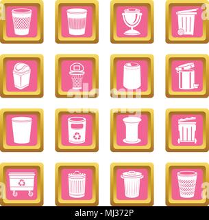 Trash can icons set pink square vector Stock Vector