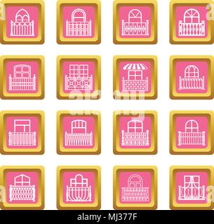 Balcony window icons set pink square vector Stock Vector