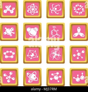 Molecule icons set pink square vector Stock Vector
