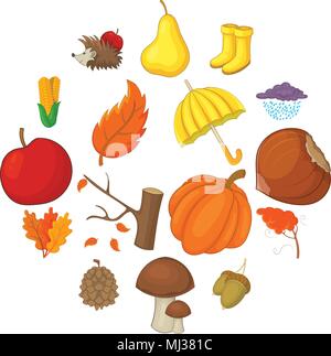 Autumn items icons set, cartoon style Stock Vector