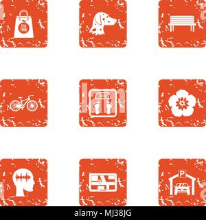 Moorage icons set, grunge style Stock Vector