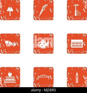 Documentation of repair icons set, grunge style Stock Vector