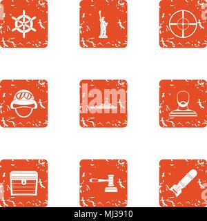 Democracy icons set, grunge style Stock Vector