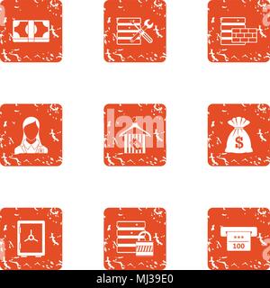 Money data protection icons set, grunge style Stock Vector