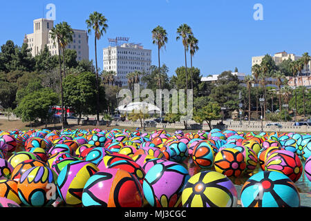 MacArthur Lake & Park with Painted Balls, Los Angels, California, USA Stock Photo