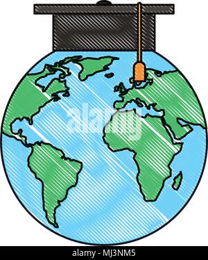 world planet earth with graduation hat vector illustration design Stock Vector