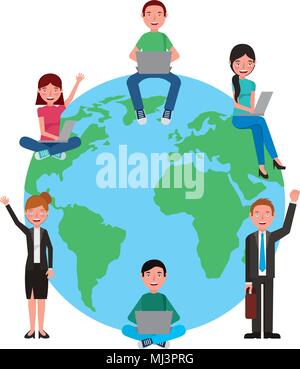 school students and teachers around world vector illustration drawing ...