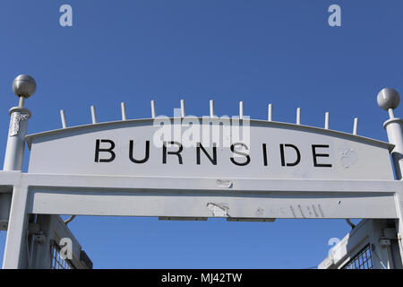 Portland, Oregon, USA - April 27, 2018 : The Burnside sign in Portland old town Stock Photo