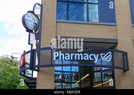 Portland, Oregon, USA - April 26, 2018 : Sign of Safeway pharmacy, American supermarket chain in Portland, Oregon Stock Photo