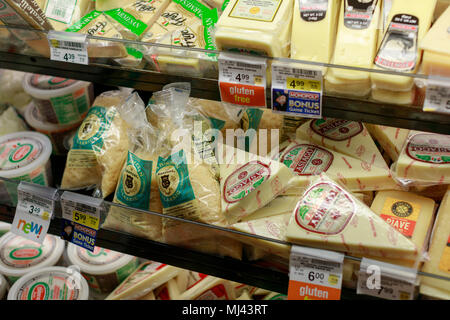 Portland, Oregon, USA - April 26, 2018 : Grocery store shelf in Safeway Grocery Store in downtown Portland, Oregon Stock Photo