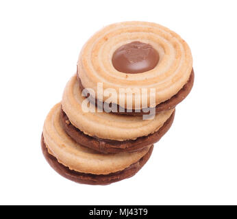 Three sandwich biscuits stacked like stairs, isolated on white background. Stock Photo