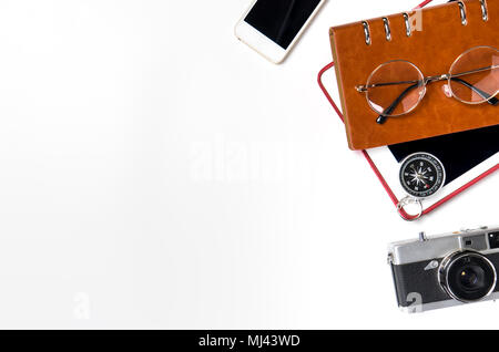 Business travel objects isolated on white copy space Stock Photo