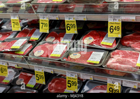 Portland, Oregon, USA - April 26, 2018 : Grocery store shelf in Safeway Grocery Store in downtown Portland, Oregon Stock Photo