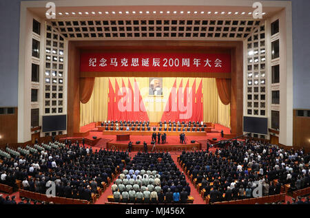 Beijing, China. 4th May, 2018. A conference to mark the 200th anniversary of the birth of Karl Marx is held in the Great Hall of the People in Beijing, capital of China, May 4, 2018. Credit: Ding Lin/Xinhua/Alamy Live News Stock Photo