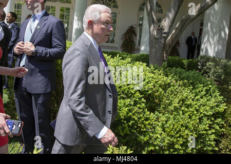Washington, United States Of America. 03rd May, 2018. Attorney General Jeffrey Sessions exits the Rose Garden after a National Day of Prayer event in the at the White House in Washington, DC on May 3, 2018. Credit: Alex Edelman/CNP | usage worldwide Credit: dpa/Alamy Live News Stock Photo