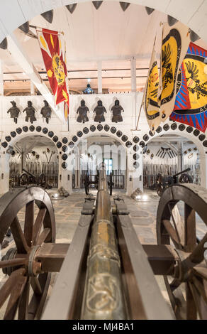 04 May 2018, Germany, Schwarzburg: A cannon from around 1522 in the Schwarzburg weapons collection in the Schwarzburg armory. The Schwarzburgs are Thuringia's oldest noble family. Under the title 'Fürstliche Erlebniswelten' (lit. princely world of experience), the Schwarzburg weapons collection is being exhibited from the 12 May. Photo: Arifoto Ug/Michael Reichel/dpa Stock Photo