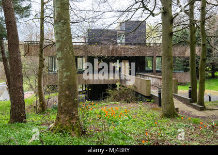 Selkirk, Scotland, UK. 4 May 2018. Campaign launched to save Grade A listed building, the former studio of textile designer Bernat Klein outside Selkirk in the Scottish Borders. Designed by architect Peter Womersley it has fallen into disrepair. Credit: Iain Masterton/Alamy Live News Stock Photo