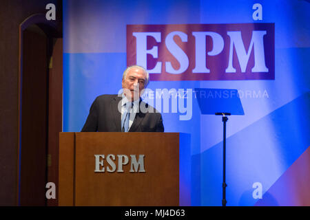 Sao Paulo, Sao Paulo, Brazil. 4th May, 2018. MICHEL TEMER, President of Brazil, attends a meeting with students and businessmen at Superior School of Advertising and Marketing, in Sao Paulo, Brazil. Credit: Paulo Lopes/ZUMA Wire/Alamy Live News Stock Photo